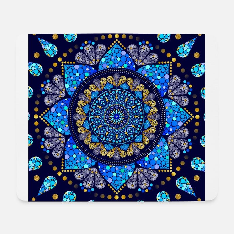 Mandala blue turquoise gold - Mouse Pad (horizontal) - white