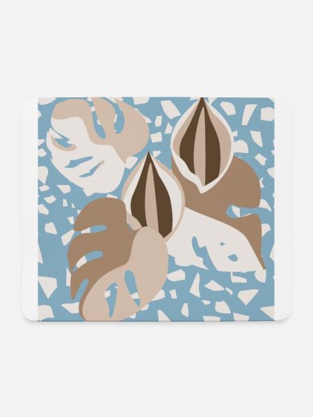 Terrazzo Style Tropical Monstera Leaves Blue - Mouse Pad (horizontal) - white