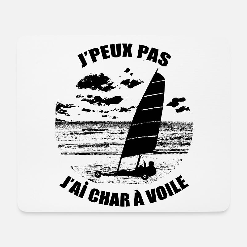 J'peux pas j'ai char a voile sur plage de sable - Tapis de souris (format paysage) - blanc