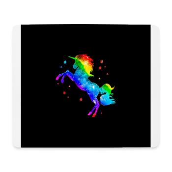 Einhorn, Regenbogen, Sterne, schwarzer Hintergrund - Mousepad (Querformat) - Weiß - Vorne