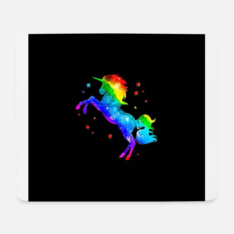 Einhorn, Regenbogen, Sterne, schwarzer Hintergrund - Mousepad (Querformat) - Weiß