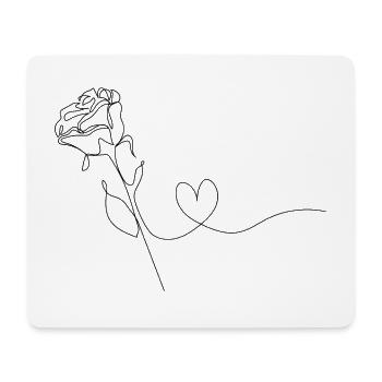 Un dessin au trait de rose et coeur - Tapis de souris (format paysage) - blanc - Devant