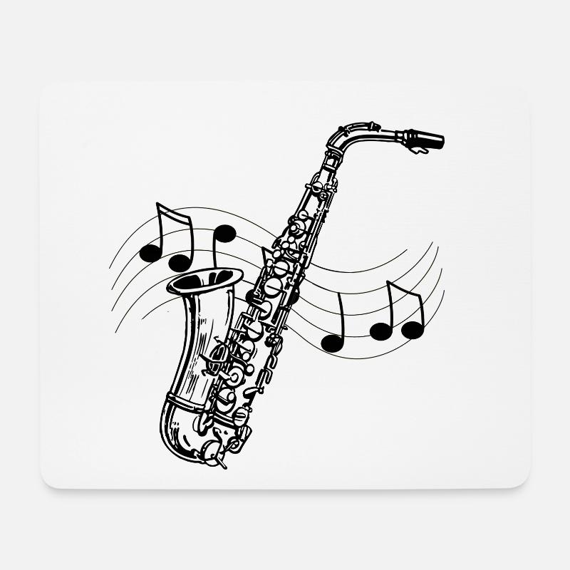 Saxophon Musik Zeichnung Partitur Schwarze Noten - Mousepad (Querformat) - Weiß