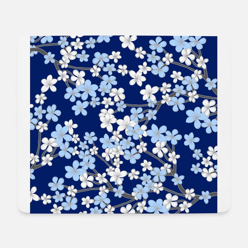 Blaue Kirschblüte Muster - Sakura - Mousepad (Querformat) - Weiß