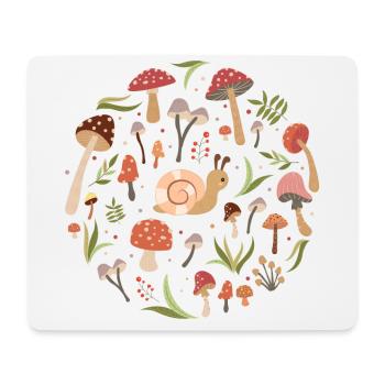 Autumn Snail & Mushrooms (Round) - Mouse Pad (horizontal) - white - Front
