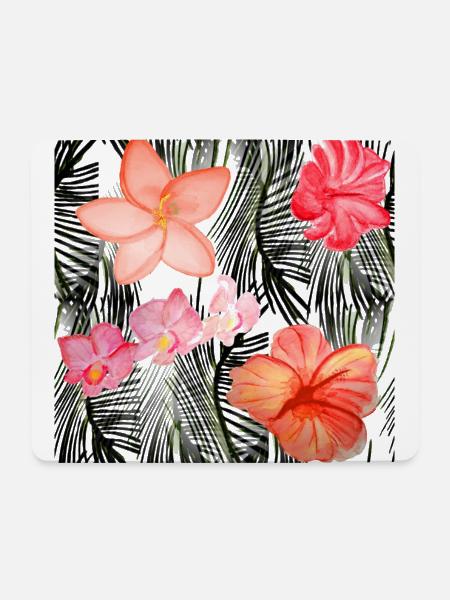 Skiair Aquarell tropisches Blumenmuster - Mousepad (Querformat) - Weiß