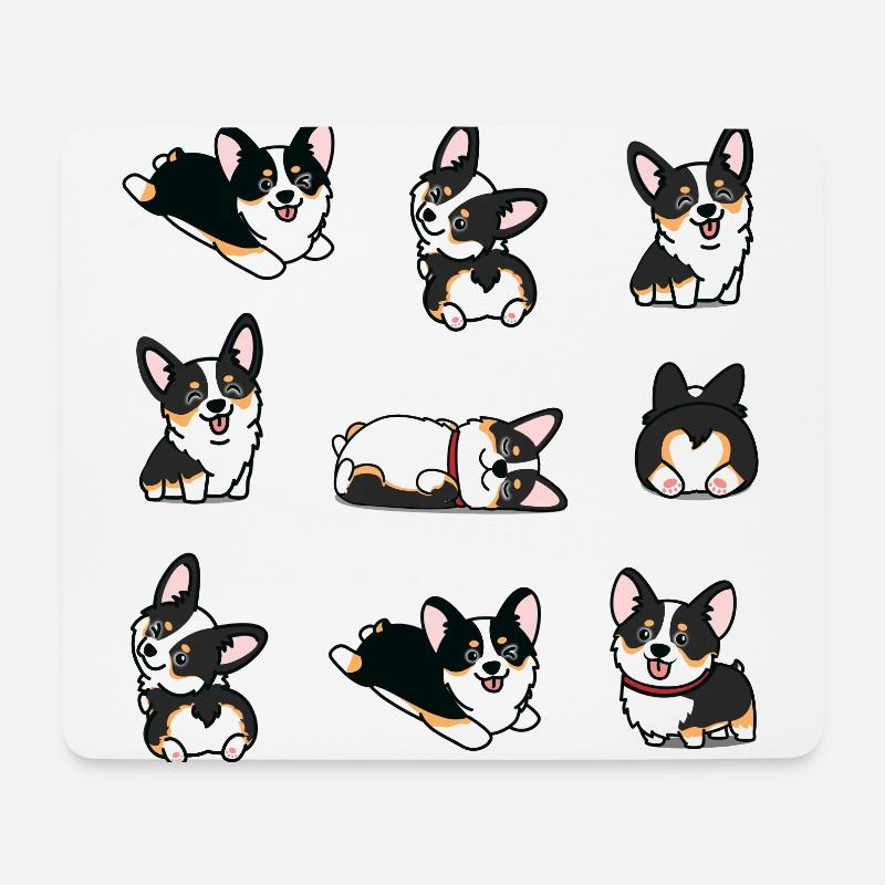 Kawaii Schwarz Tricolor Corgi - Mousepad (Querformat) - Weiß