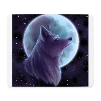 Wolf vor Mond | Silber - Mousepad (Querformat) - Weiß - Vorne