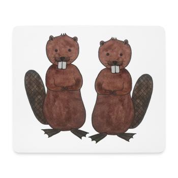 Biber Paar Liebe Nagetier mit weiße Outlines - Mousepad (Querformat) - Weiß - Vorne