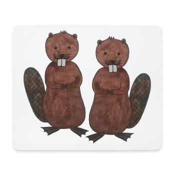 Couple de castors aime rongeur - Tapis de souris (format paysage) - blanc - Devant