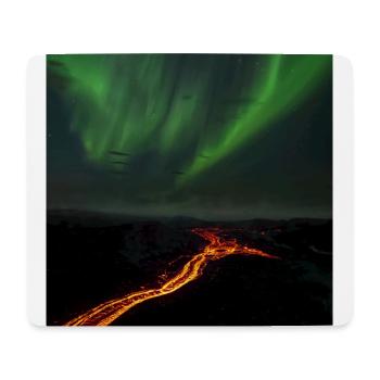Nordlichter und Lavastrom - Fagradalsfjall Vulkan - Mousepad (Querformat) - Weiß - Vorne