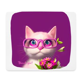 Cat in glasses handing flowers - Mouse Pad (horizontal) - white - Front