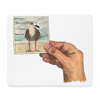 Main avec photo d'une mouette - Tapis de souris (format paysage) - blanc - Devant