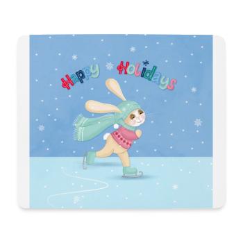 Hase beim Eislaufen: Fröhliche Winterzeit - Mousepad (Querformat) - Weiß - Vorne