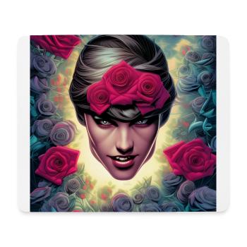 Woman head with roses - Mouse Pad (horizontal) - white - Front