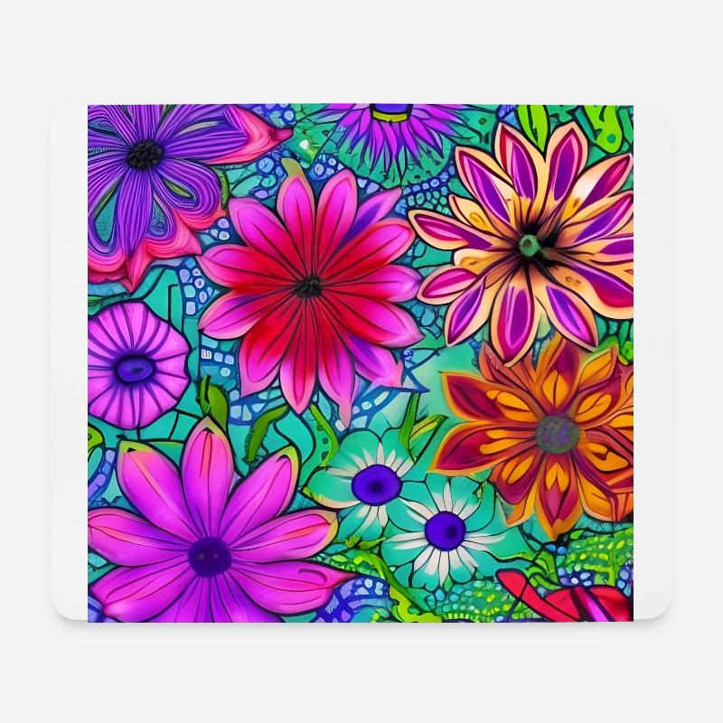 Neon flowers art - Mouse Pad (horizontal) - white