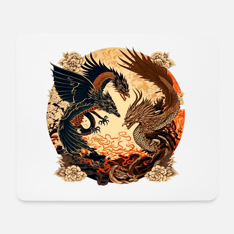 Ukiyo- e Phoenix und Drache - Mousepad (Querformat) - Weiß