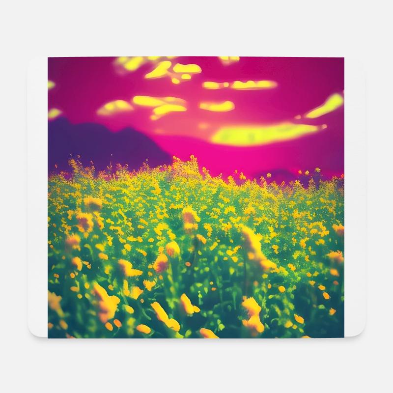Fleurs abstraites sur fond rose - Tapis de souris (format paysage) - blanc