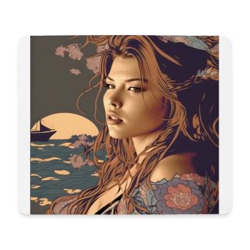 Ukiyo Ilustration Japanese woman by the sea - Mouse Pad (horizontal) - white - Front