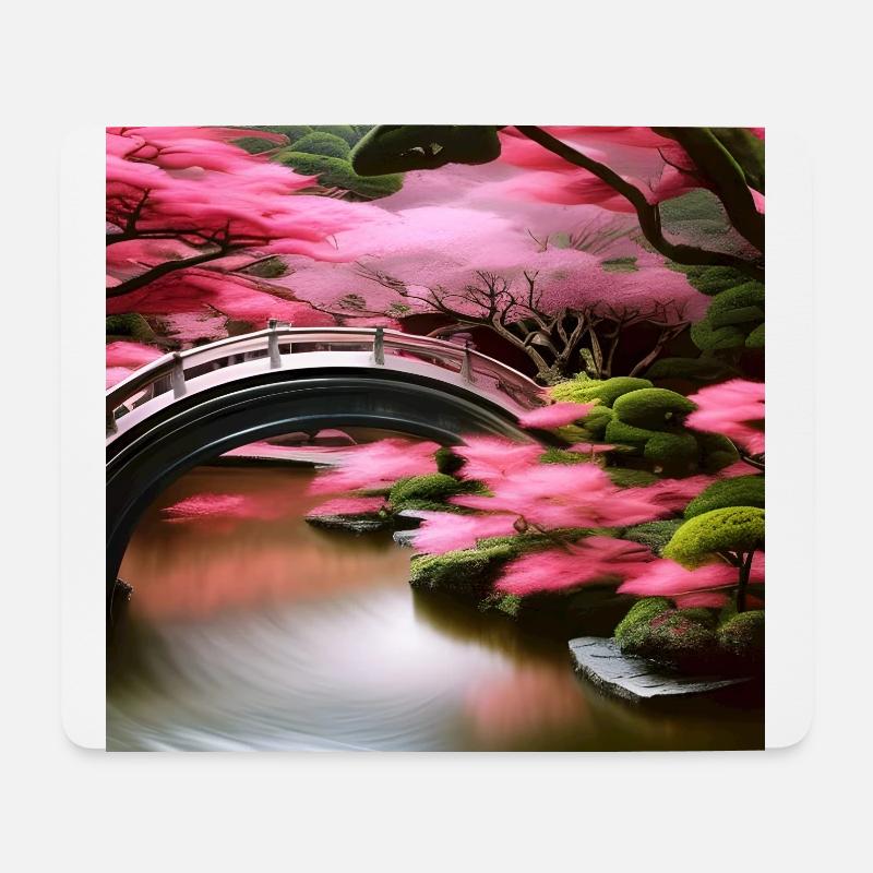 Japanischer Garten mit rosa Bäumen - Mousepad (Querformat) - Weiß