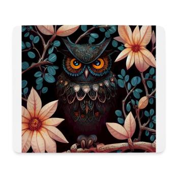 Owl observed at night in a flower tree - Mouse Pad (horizontal) - white - Front