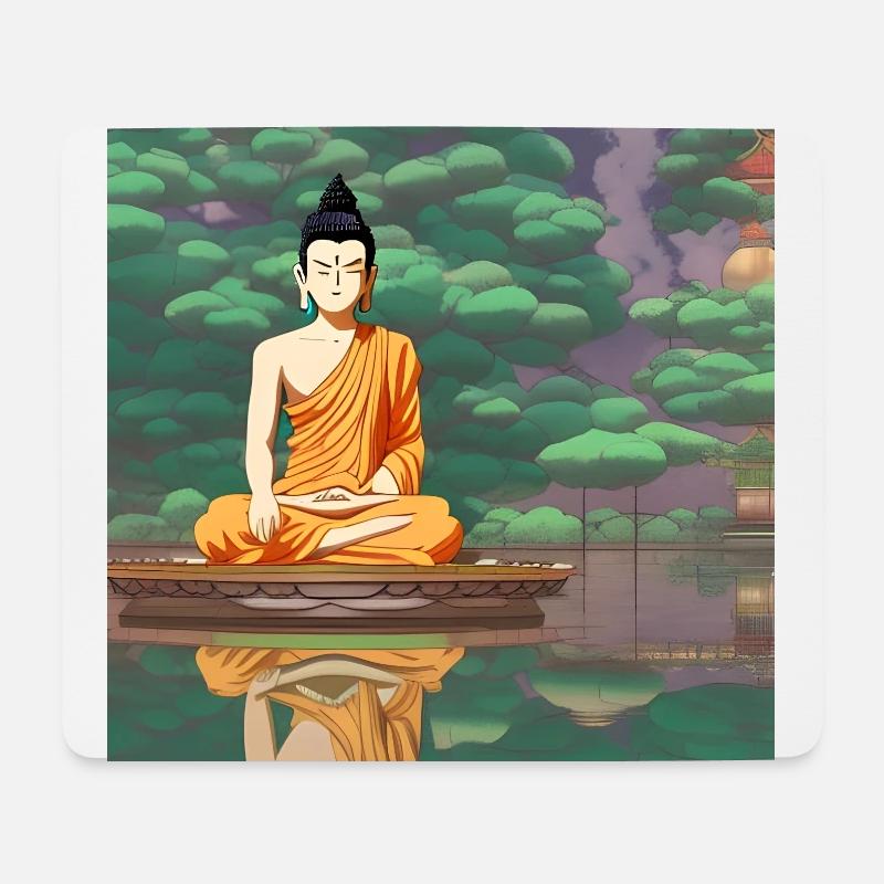 Cartoon Buddha Statue Kunst - Mousepad (Querformat) - Weiß