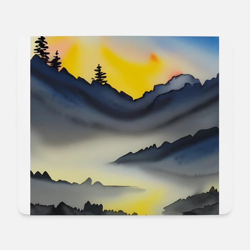 Atemberaubende Aquarell-Berglandschaft - Mousepad (Querformat) - Weiß