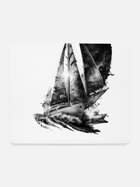 La lutte contre le vent et les vagues, voilier - Tapis de souris (format paysage) - blanc