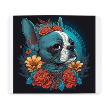 Français Bouledogue aux fleurs - Tapis de souris (format paysage) - blanc - Devant