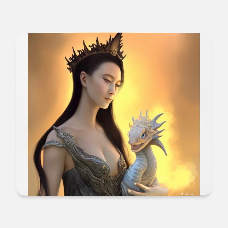 Dragon and Asian Queen - Mouse Pad (horizontal) - white