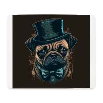 Kleiner Mops mit großem Hut - Mousepad (Querformat) - Weiß - Vorne