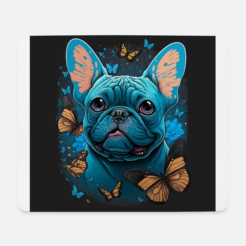 Französische Bulldogge mit Schmetterlingen - Mousepad (Querformat) - Weiß