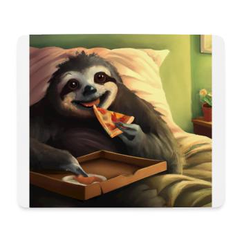 Paresseux heureux mangeant de la pizza - Tapis de souris (format paysage) - blanc - Devant