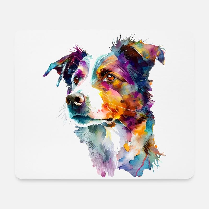Buntes Aquarell eines Border Collie Hundes - Mousepad (Querformat) - Weiß
