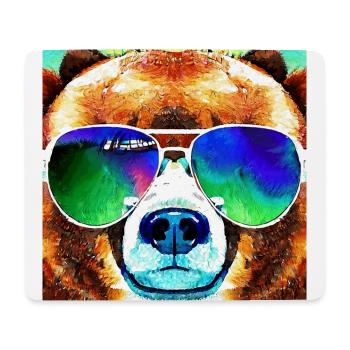 Ours cool avec lunettes d’aviateur - Tapis de souris (format paysage) - blanc - Devant