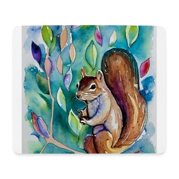 Écureuil entre belle fleur, aquarelle st - Tapis de souris (format paysage) - blanc - Devant