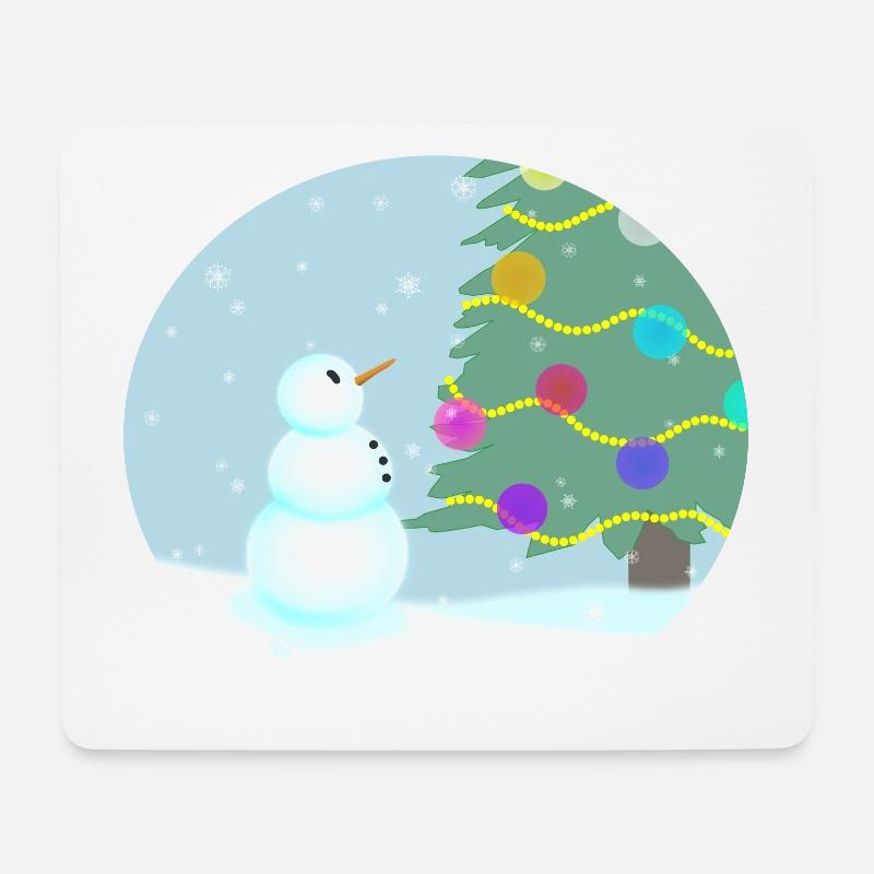 Schneemann bewundert Weihnachtsbaum - Mousepad (Querformat) - Weiß