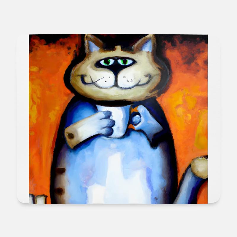 grinsende Katze mit ihrem Kaffee - Mousepad (Querformat) - Weiß