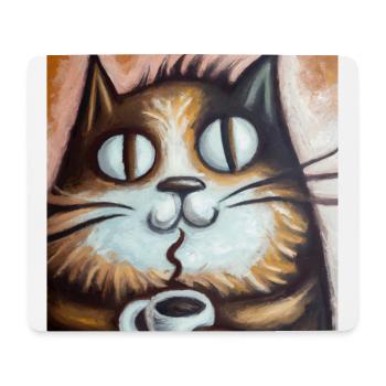 Katze genießt Kaffee - Mousepad (Querformat) - Weiß - Vorne