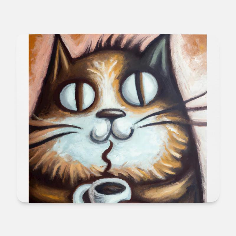 Katze genießt Kaffee - Mousepad (Querformat) - Weiß