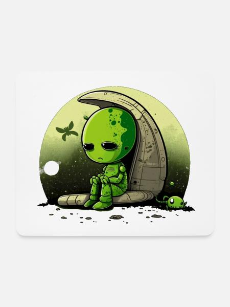 Trauriger Alien - Mousepad (Querformat) - Weiß