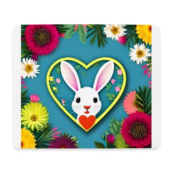 Fleurs mignonnes de cœur de lapin de Pâques - Tapis de souris (format paysage) - blanc - Devant