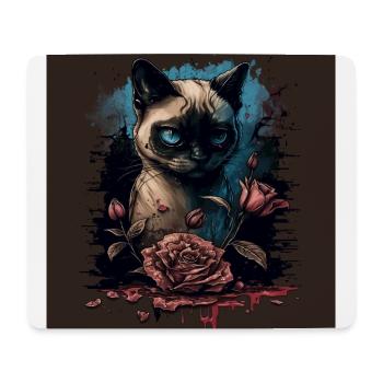 Siamese cat with red rose - Mouse Pad (horizontal) - white - Front