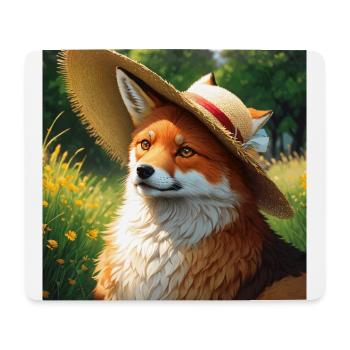 Red Foxes Art with Straw Hat Cute Red Fox Lover - Mouse Pad (horizontal) - white - Front