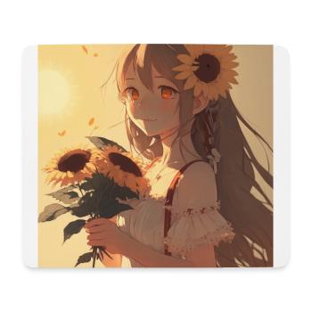 Fille Anime Fille Anime Waifu Otaku Tournesols - Tapis de souris (format paysage) - blanc - Devant