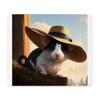 Mignon Pet Rat Chapeau de paille Fancy Rat Artwork - Tapis de souris (format paysage) - blanc - Devant