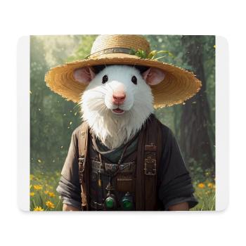 Niedliche Haustier Ratte Strohhut Fancy Rat Kunstwerk - Mousepad (Querformat) - Weiß - Vorne