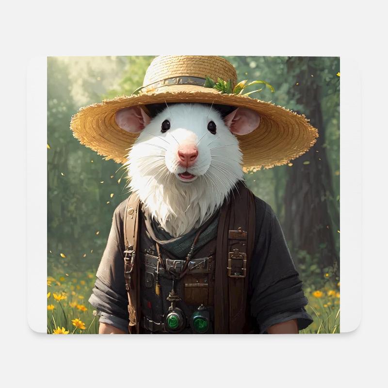Niedliche Haustier Ratte Strohhut Fancy Rat Kunstwerk - Mousepad (Querformat) - Weiß