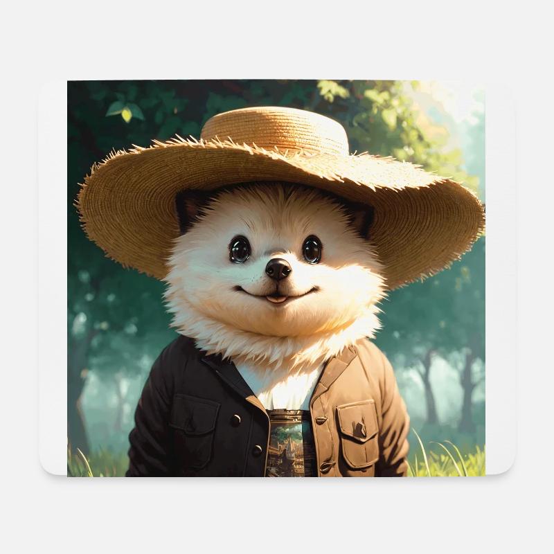 Hedgehog Art with Straw Hat Cute Hedgehogs - Mouse Pad (horizontal) - white