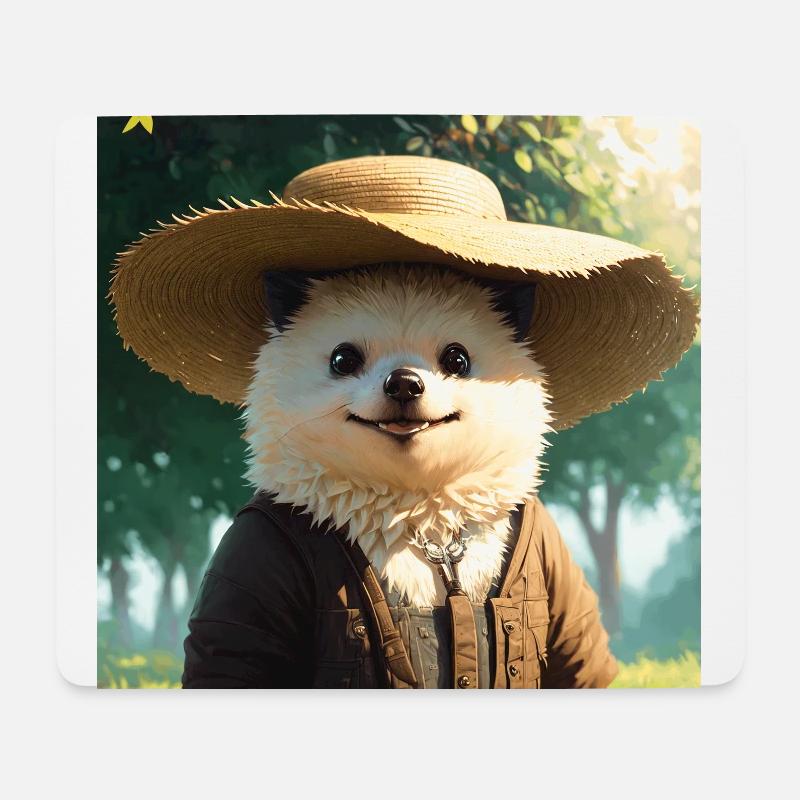 Hedgehog Art with Straw Hat Cute Hedgehogs - Mouse Pad (horizontal) - white